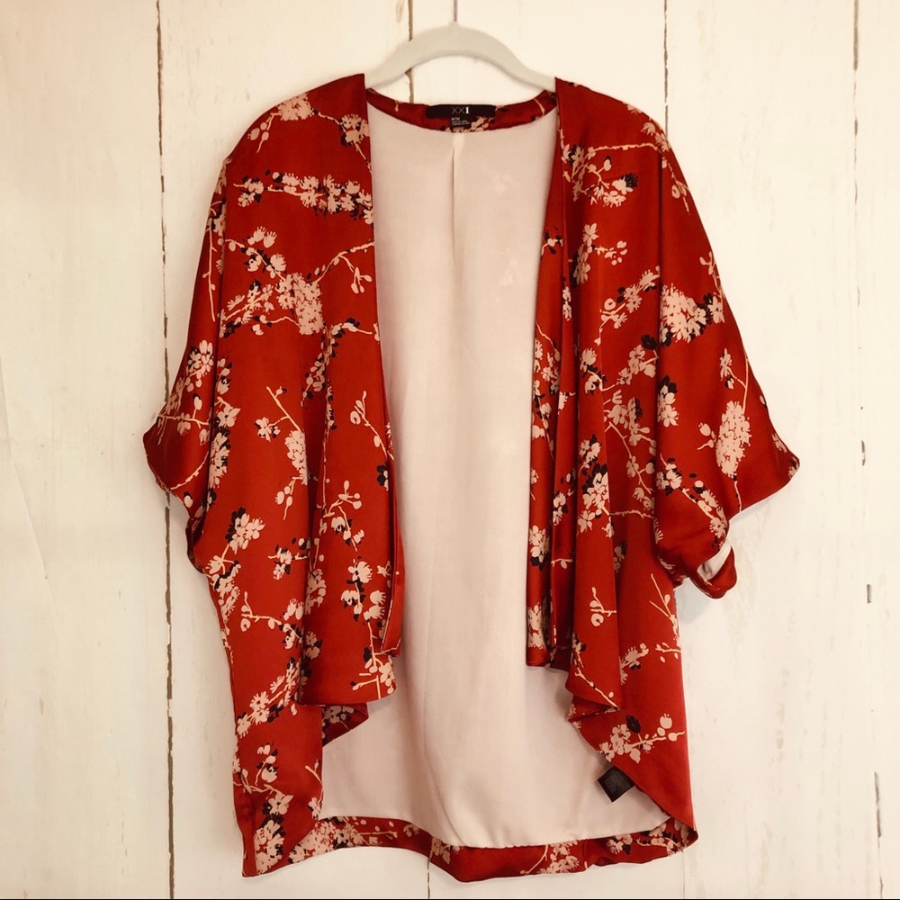 Red kimono boho style wrap cardigan